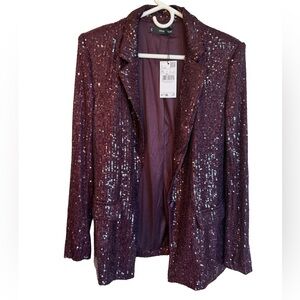 Mango Deep Plum Sequin Blazer Jacket